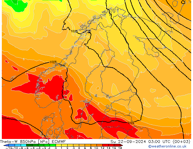 Theta-W 850hPa ECMWF 星期日 22.09.2024 03 UTC