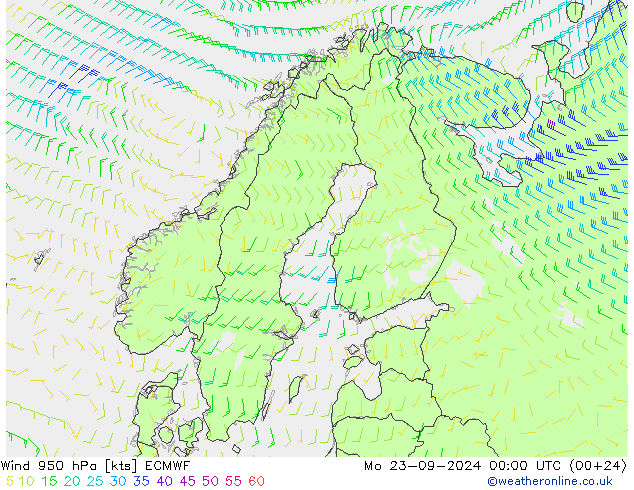 Wind 950 hPa ECMWF Mo 23.09.2024 00 UTC