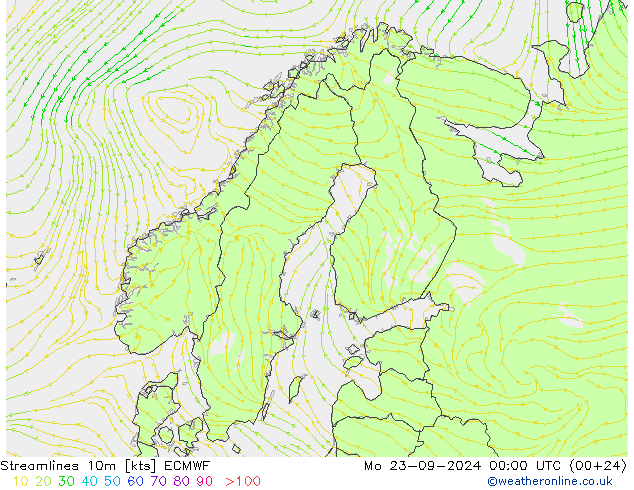 Stroomlijn 10m ECMWF ma 23.09.2024 00 UTC