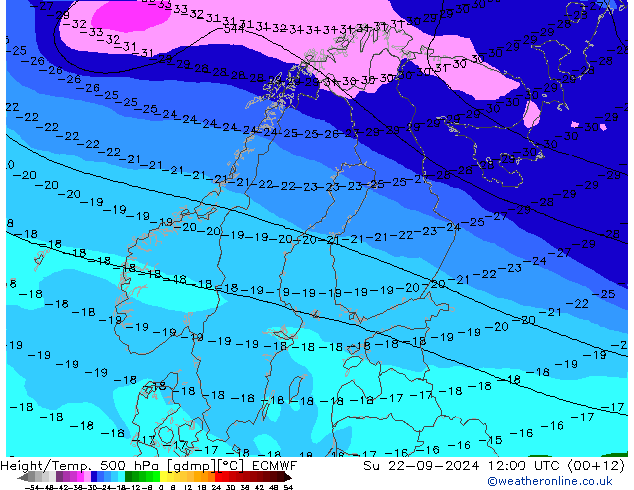 Z500/Rain (+SLP)/Z850 ECMWF Ne 22.09.2024 12 UTC