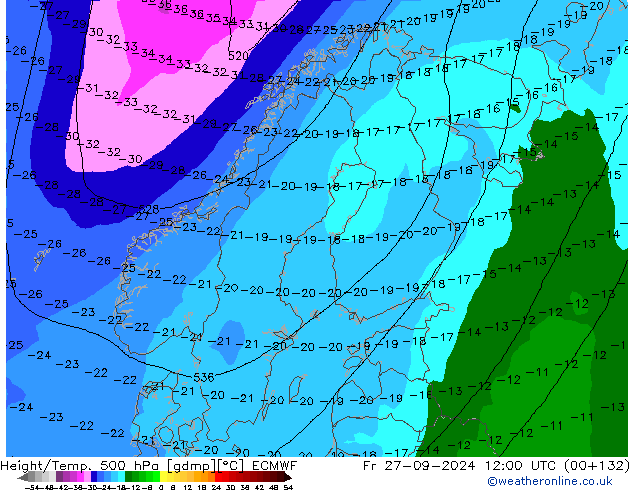 Z500/Yağmur (+YB)/Z850 ECMWF Cu 27.09.2024 12 UTC