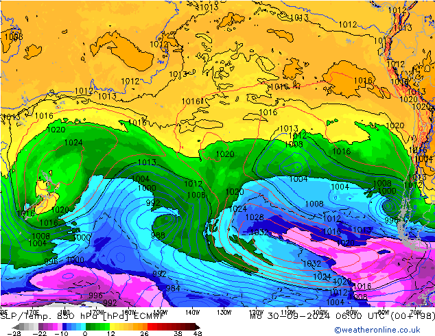 SLP/Temp. 850 hPa ECMWF Seg 30.09.2024 06 UTC