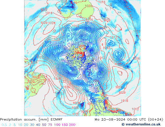 Precipitation accum. ECMWF Mo 23.09.2024 00 UTC