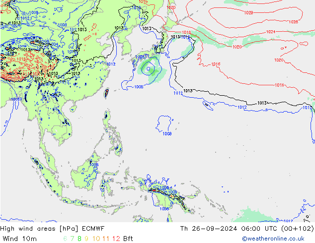 High wind areas ECMWF Th 26.09.2024 06 UTC