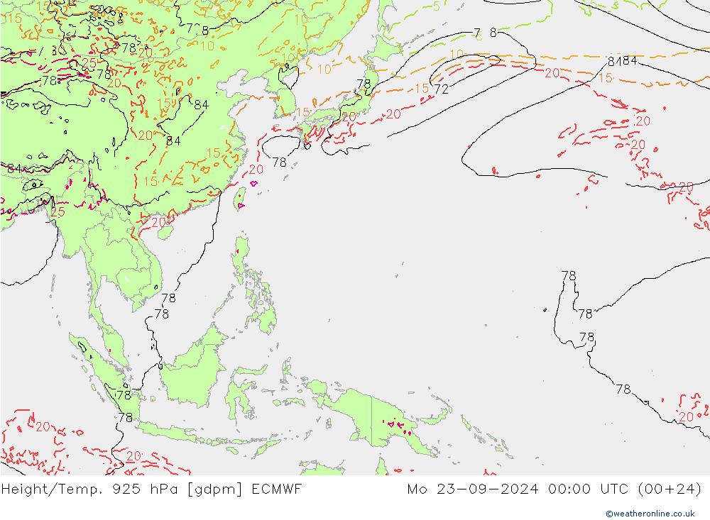 Yükseklik/Sıc. 925 hPa ECMWF Pzt 23.09.2024 00 UTC