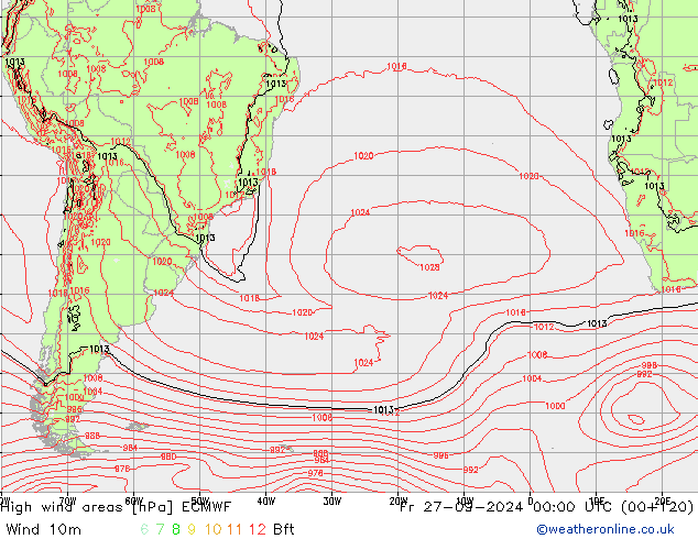 yüksek rüzgarlı alanlar ECMWF Cu 27.09.2024 00 UTC