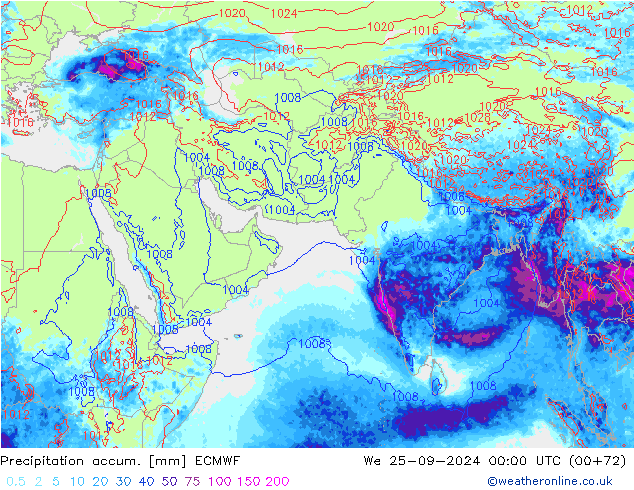 Precipitation accum. ECMWF 星期三 25.09.2024 00 UTC