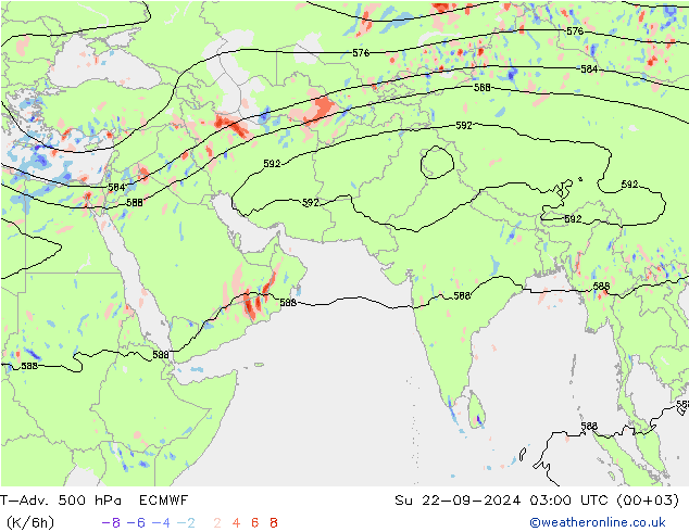 T-Adv. 500 hPa ECMWF Ne 22.09.2024 03 UTC