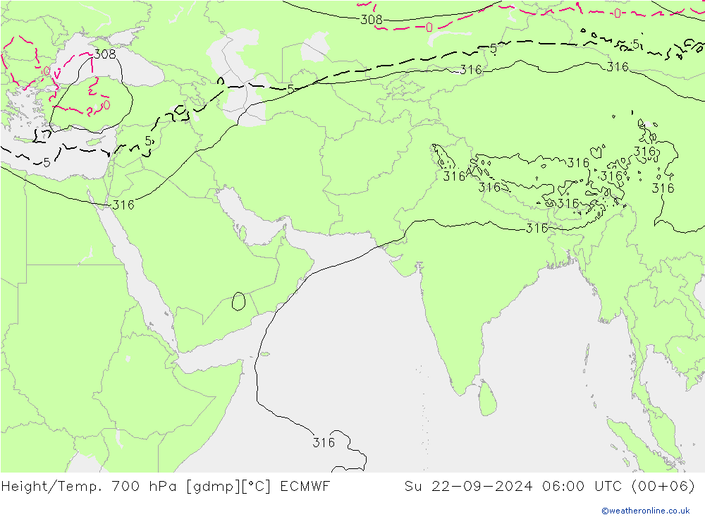 Height/Temp. 700 hPa ECMWF 星期日 22.09.2024 06 UTC