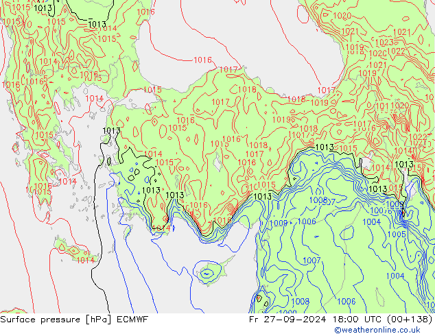 ciśnienie ECMWF pt. 27.09.2024 18 UTC