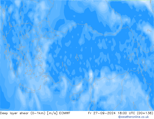 Deep layer shear (0-1km) ECMWF pt. 27.09.2024 18 UTC