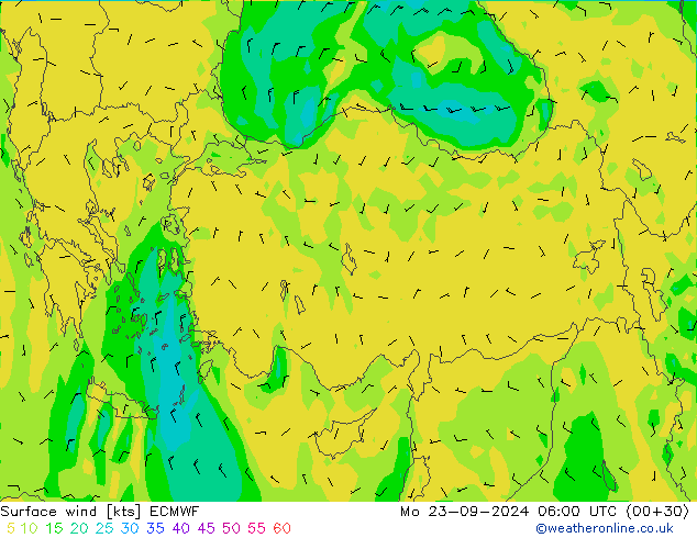 Rüzgar 10 m ECMWF Pzt 23.09.2024 06 UTC