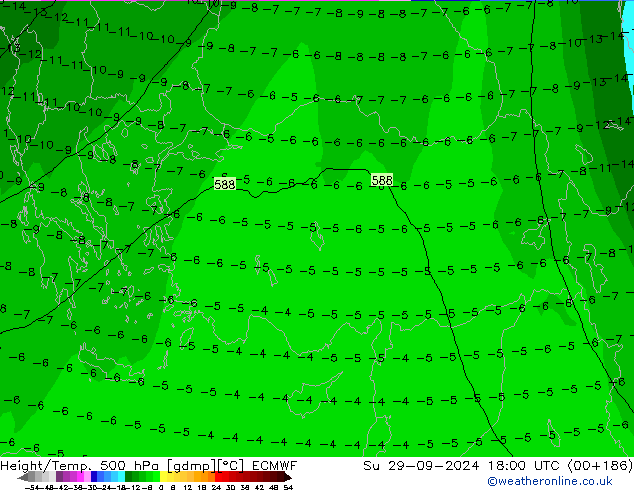 Z500/Regen(+SLP)/Z850 ECMWF zo 29.09.2024 18 UTC