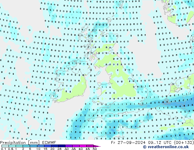 Srážky ECMWF Pá 27.09.2024 12 UTC