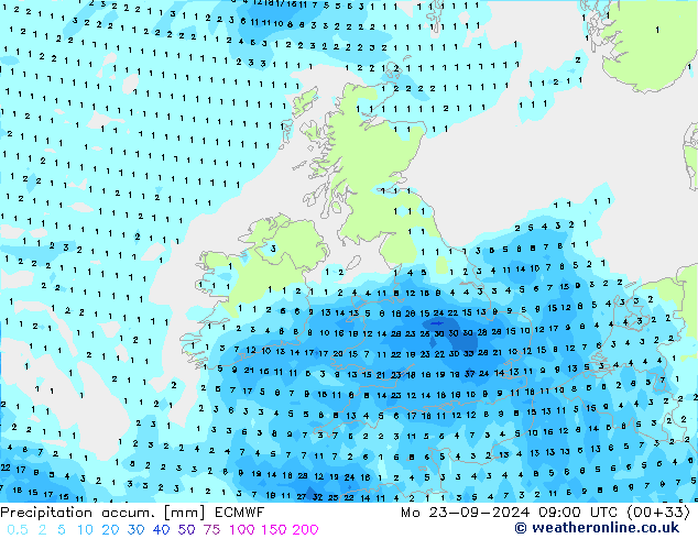 Nied. akkumuliert ECMWF Mo 23.09.2024 09 UTC