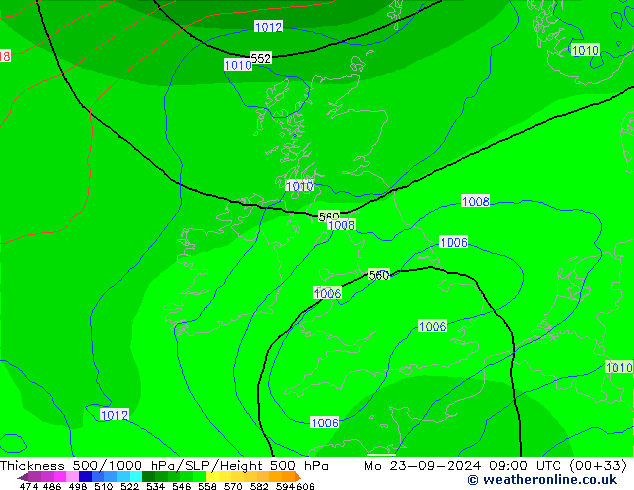 Schichtdicke 500-1000 hPa ECMWF Mo 23.09.2024 09 UTC