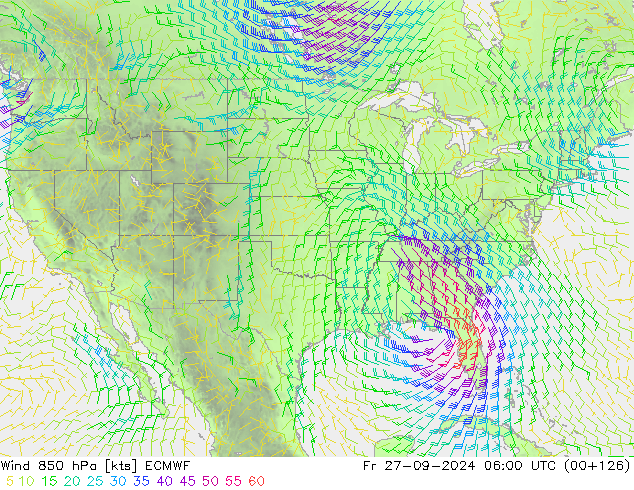 Wind 850 hPa ECMWF Fr 27.09.2024 06 UTC