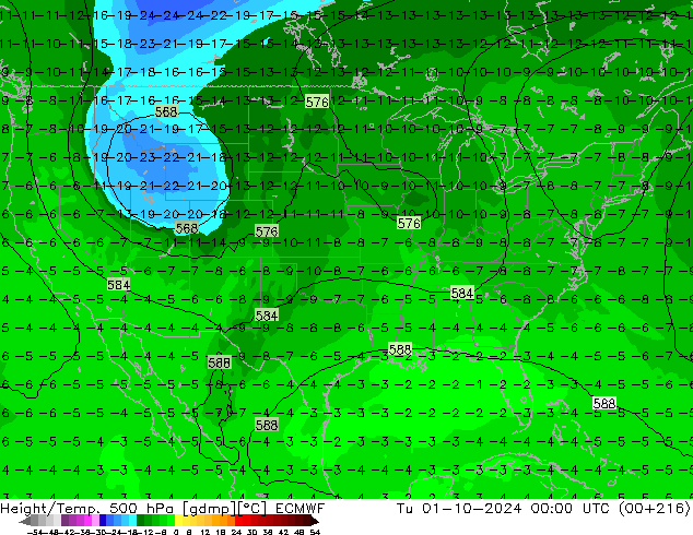 Z500/Rain (+SLP)/Z850 ECMWF Ter 01.10.2024 00 UTC