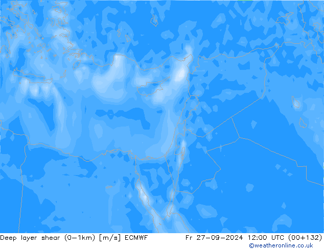 Deep layer shear (0-1km) ECMWF vr 27.09.2024 12 UTC