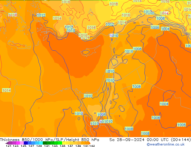 Thck 850-1000 гПа ECMWF сб 28.09.2024 00 UTC