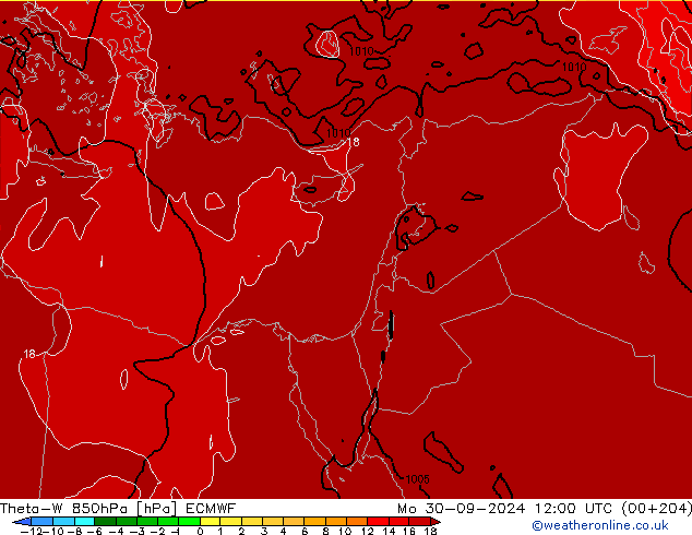 Theta-W 850hPa ECMWF Mo 30.09.2024 12 UTC