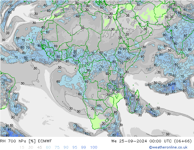 RH 700 hPa ECMWF mer 25.09.2024 00 UTC