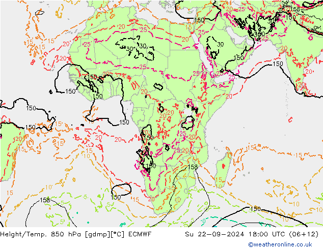 Height/Temp. 850 hPa ECMWF Su 22.09.2024 18 UTC