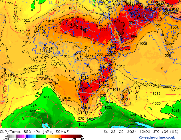 SLP/Temp. 850 hPa ECMWF dom 22.09.2024 12 UTC