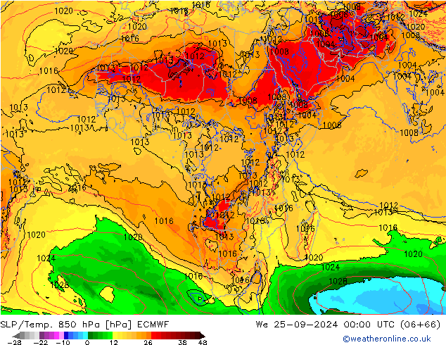 SLP/Temp. 850 hPa ECMWF mié 25.09.2024 00 UTC