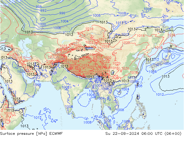 Pressione al suolo ECMWF dom 22.09.2024 06 UTC