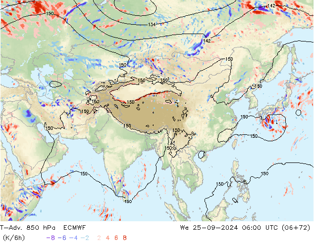 T-Adv. 850 hPa ECMWF St 25.09.2024 06 UTC