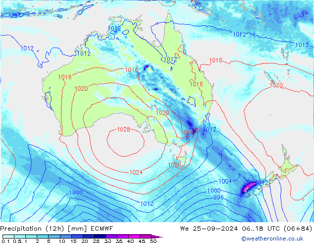 Precipitation (12h) ECMWF We 25.09.2024 18 UTC