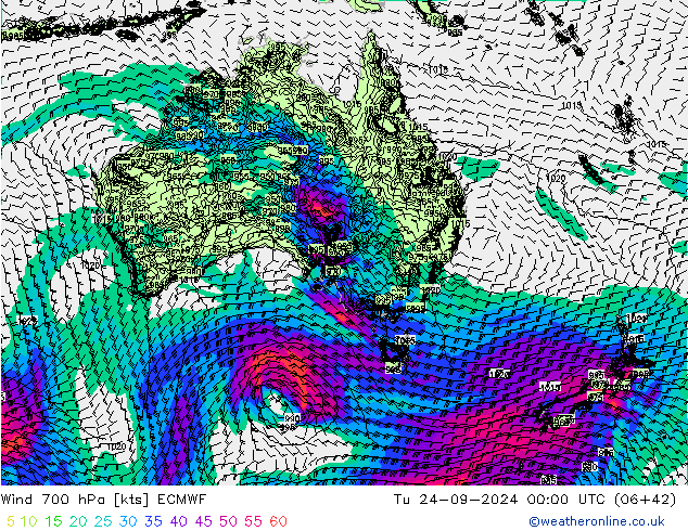 Wind 700 hPa ECMWF Tu 24.09.2024 00 UTC