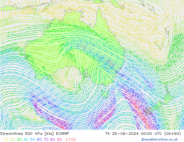 Streamlines 500 hPa ECMWF Th 26.09.2024 00 UTC