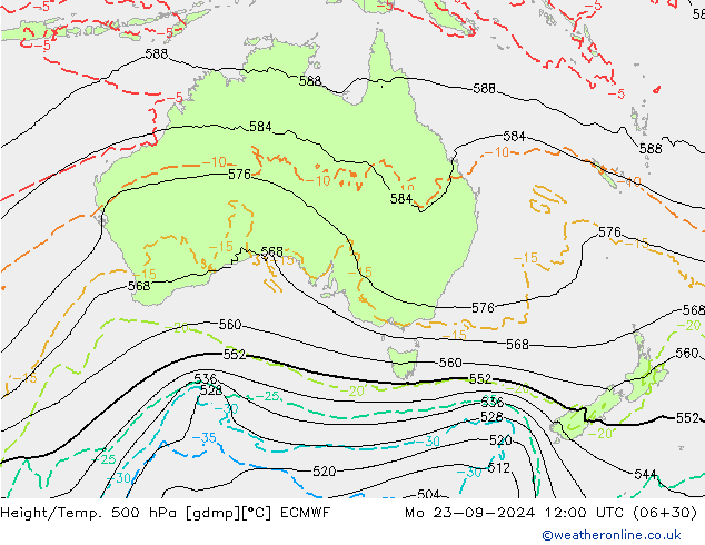 Z500/Yağmur (+YB)/Z850 ECMWF Pzt 23.09.2024 12 UTC