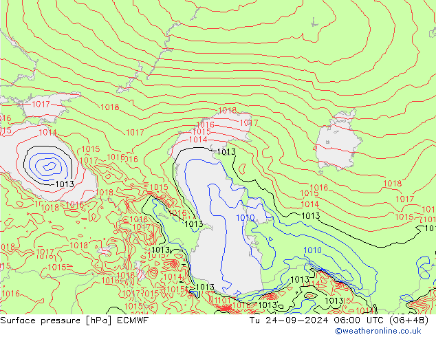 Surface pressure ECMWF Tu 24.09.2024 06 UTC