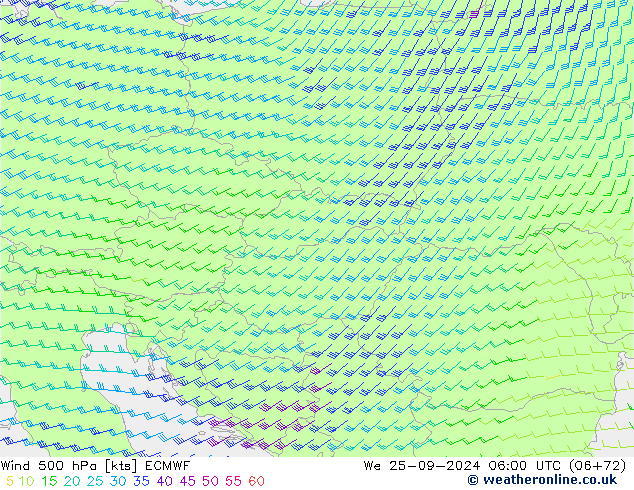 Vento 500 hPa ECMWF mer 25.09.2024 06 UTC