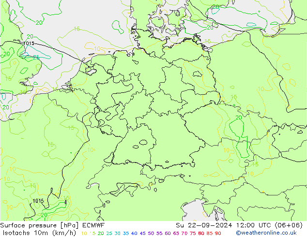 Isotachen (km/h) ECMWF zo 22.09.2024 12 UTC