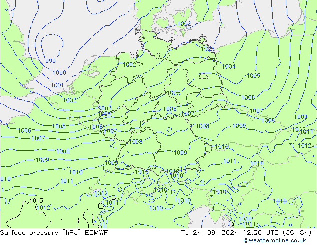 Surface pressure ECMWF Tu 24.09.2024 12 UTC