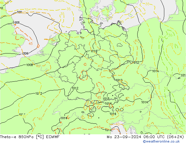 Theta-e 850hPa ECMWF Seg 23.09.2024 06 UTC