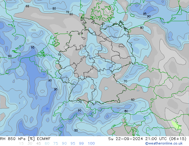 RV 850 hPa ECMWF zo 22.09.2024 21 UTC