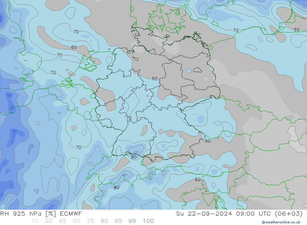 RH 925 hPa ECMWF 星期日 22.09.2024 09 UTC