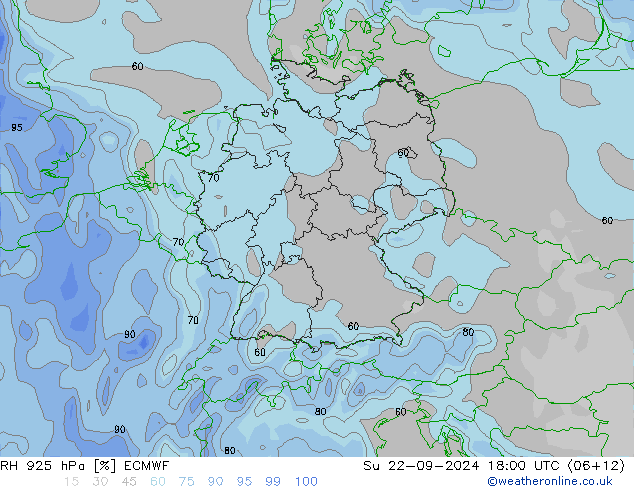 RH 925 гПа ECMWF Вс 22.09.2024 18 UTC