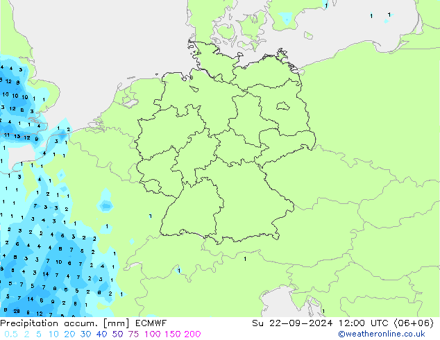 Precipitation accum. ECMWF Su 22.09.2024 12 UTC