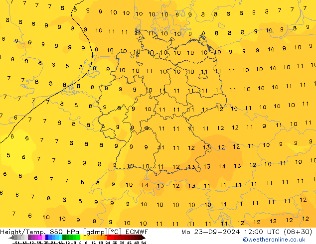 Height/Temp. 850 hPa ECMWF lun 23.09.2024 12 UTC