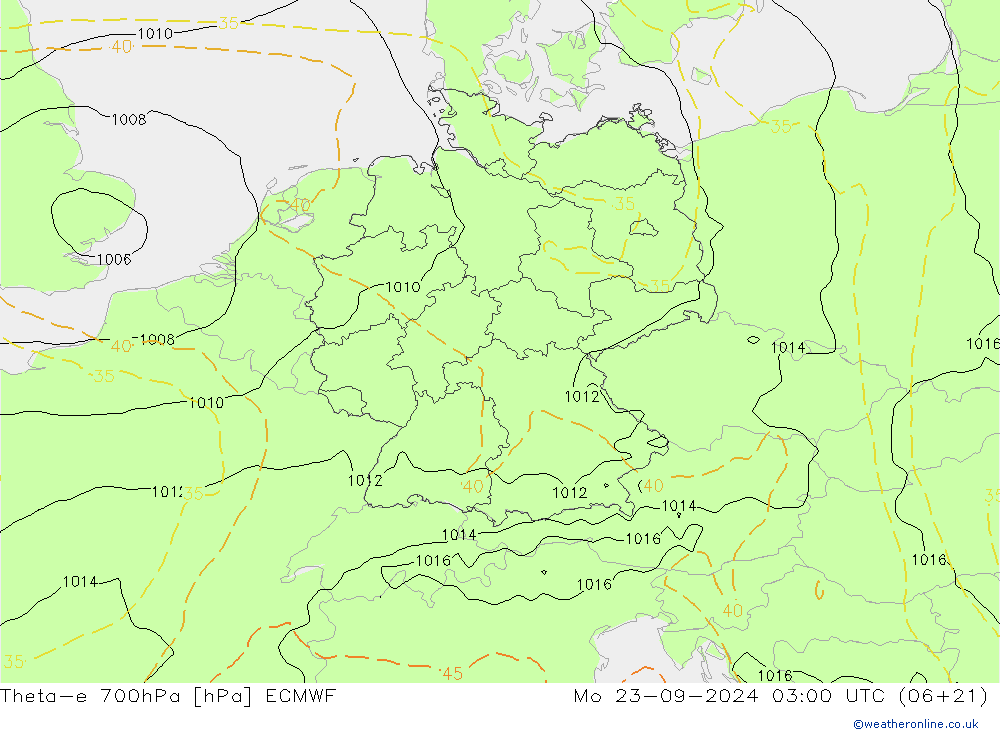 Theta-e 700hPa ECMWF 星期一 23.09.2024 03 UTC