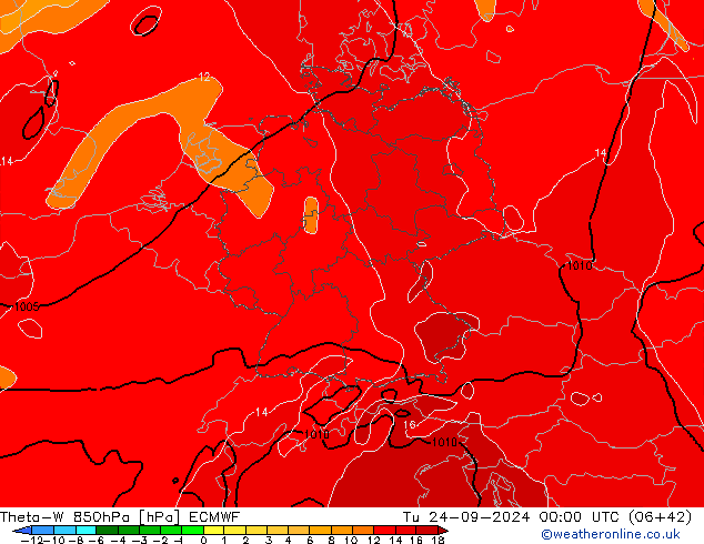 Theta-W 850hPa ECMWF Tu 24.09.2024 00 UTC