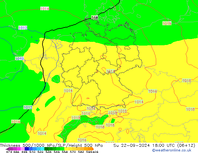 Schichtdicke 500-1000 hPa ECMWF So 22.09.2024 18 UTC