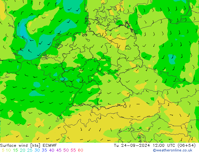 Vento 10 m ECMWF mar 24.09.2024 12 UTC