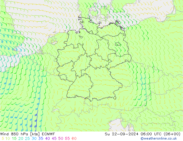 风 850 hPa ECMWF 星期日 22.09.2024 06 UTC